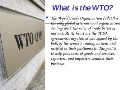 What is the WTO? The World Trade Organization (WTO) is the only global intern...