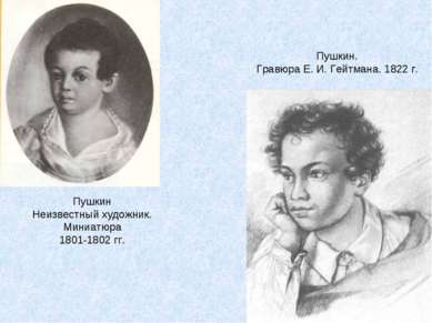 Пушкин. Гравюра Е. И. Гейтмана. 1822 г. Пушкин Неизвестный художник. Миниатюр...