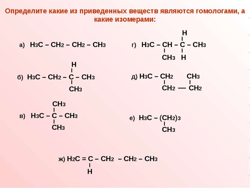 Определите какие из приведенных веществ являются гомологами, а какие изомерам...