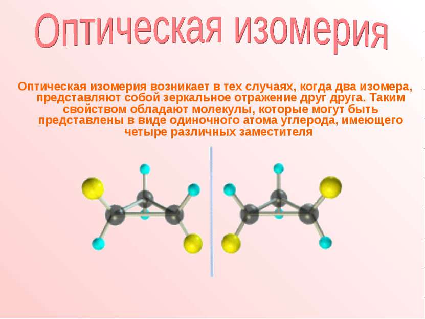 Оптическая изомерия возникает в тех случаях, когда два изомера, представляют ...