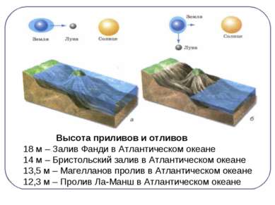 Высота приливов и отливов 18 м – Залив Фанди в Атлантическом океане 14 м – Бр...