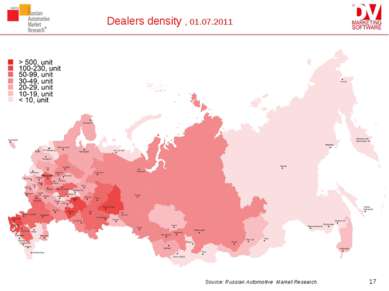Dealers density , 01.07.2011 * Source: Russian Automotive Market Research.