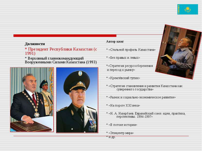 Должности * Президент Республики Казахстан (c 1991) * Верховный главнокоманду...