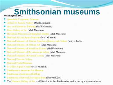 Smithsonian museums Washington, D.C. Anacostia Community Museum Arthur M. Sac...