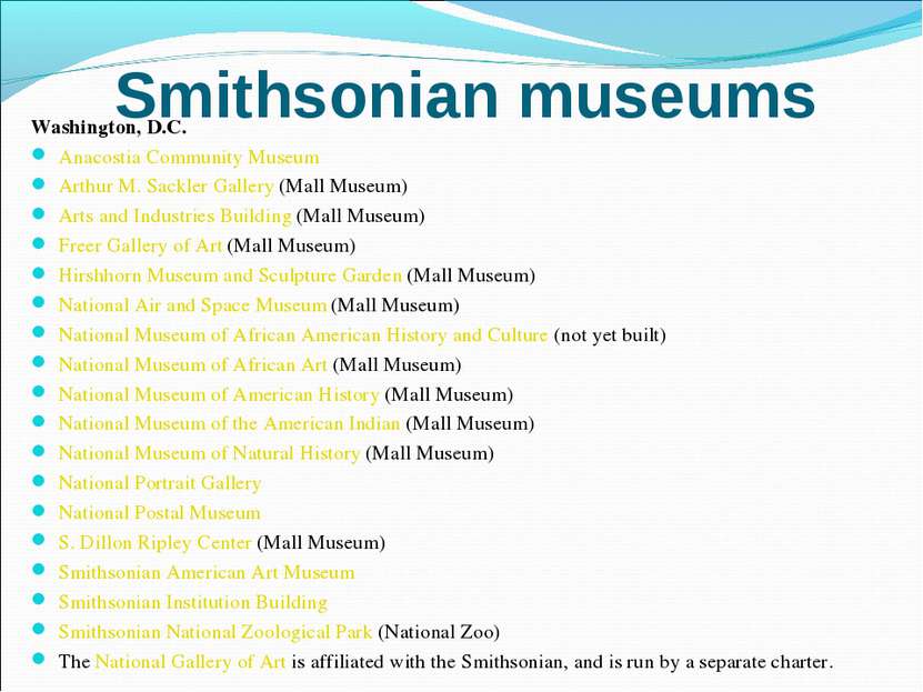 Smithsonian museums Washington, D.C. Anacostia Community Museum Arthur M. Sac...