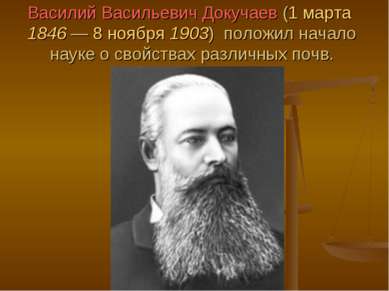 Василий Васильевич Докучаев (1 марта 1846 — 8 ноября 1903) положил начало нау...