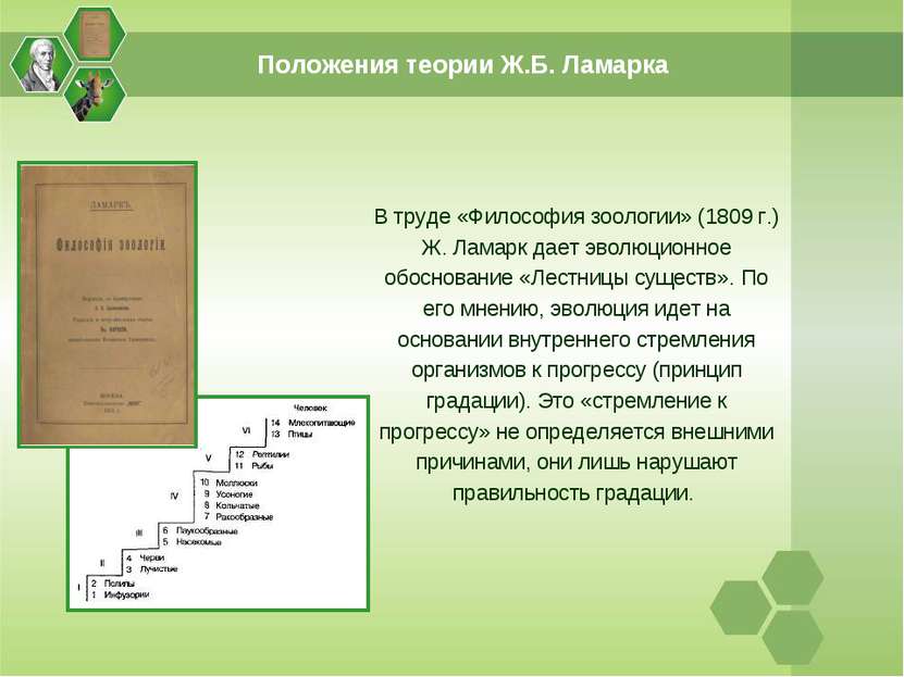 В труде «Философия зоологии» (1809 г.) Ж. Ламарк дает эволюционное обосновани...