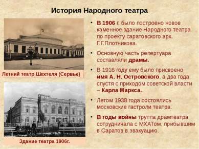 История Народного театра В 1906 г. было построено новое каменное здание Народ...