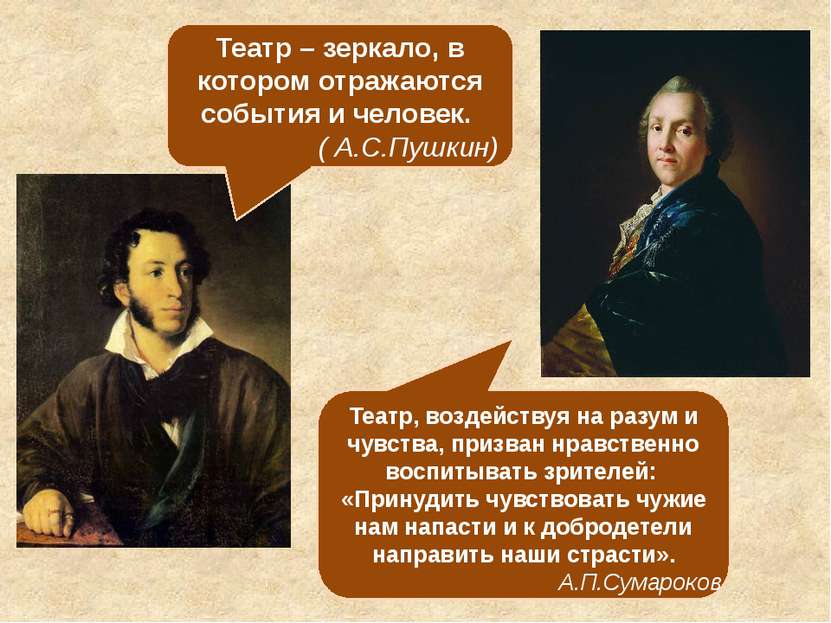 Театр – зеркало, в котором отражаются события и человек. ( А.С.Пушкин) Театр,...