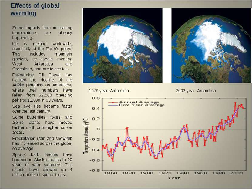 Effects of global warming Some impacts from increasing temperatures are alrea...