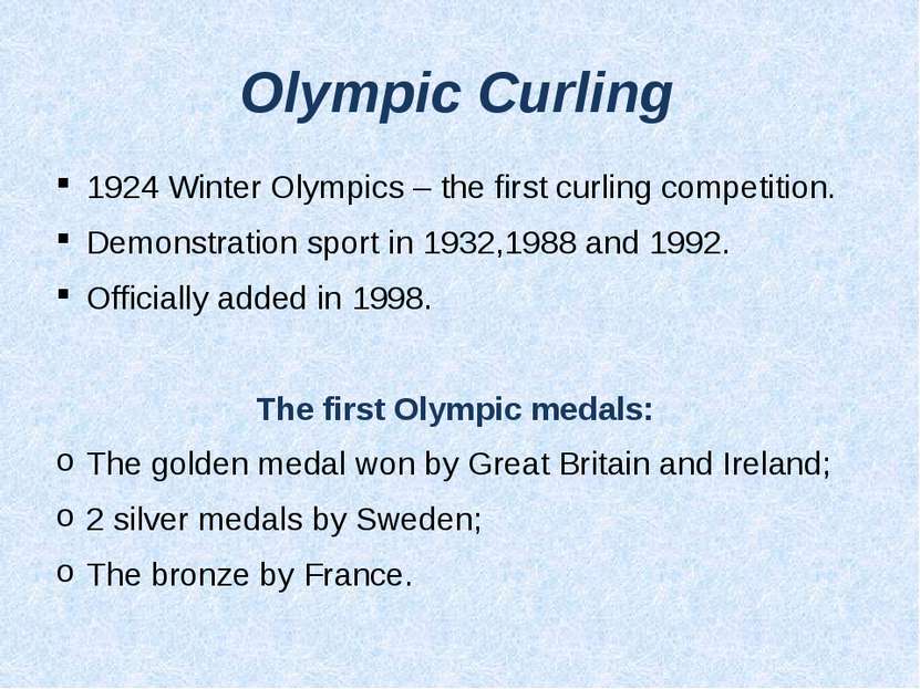 Olympic Curling 1924 Winter Olympics – the first curling competition. Demonst...