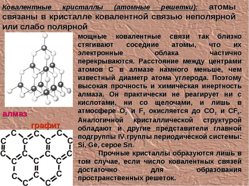Ковалентные кристаллы (атомные решетки): атомы связаны в кристалле ковалентно...
