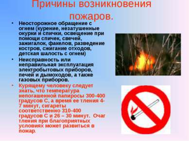 Причины возникновения пожаров. Неосторожное обращение с огнем (курение, незат...