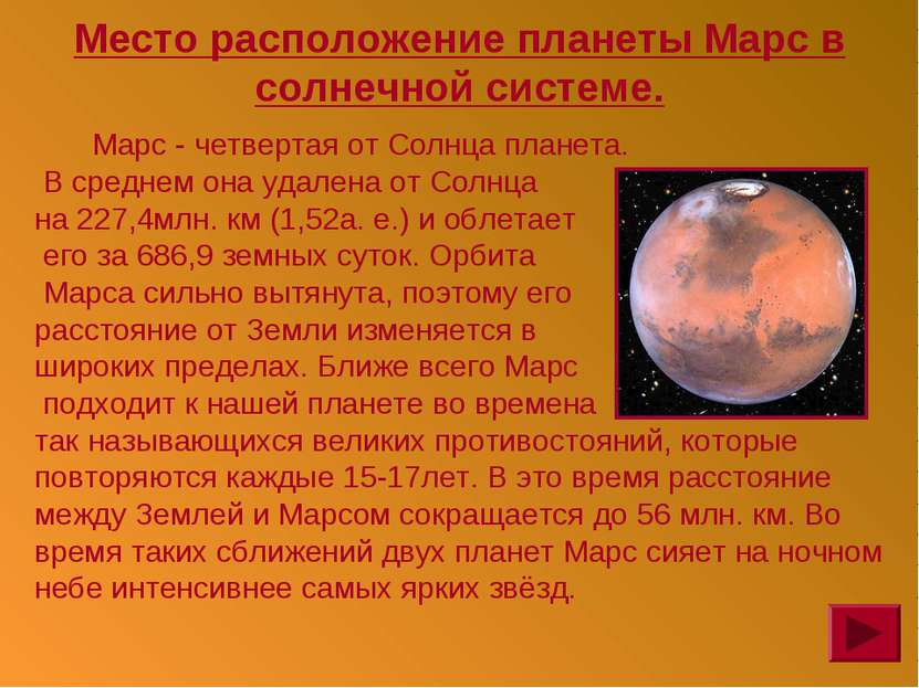 Место расположение планеты Марс в солнечной системе. Марс - четвертая от Солн...