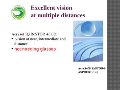 Excellent vision at multiple distances Acrysof IQ ReSTOR +3,0D: vision at nea...