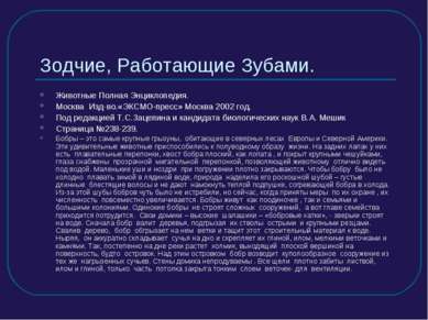 Зодчие, Работающие Зубами. Животные Полная Энциклопедия. Москва Изд-во.«ЭКСМО...