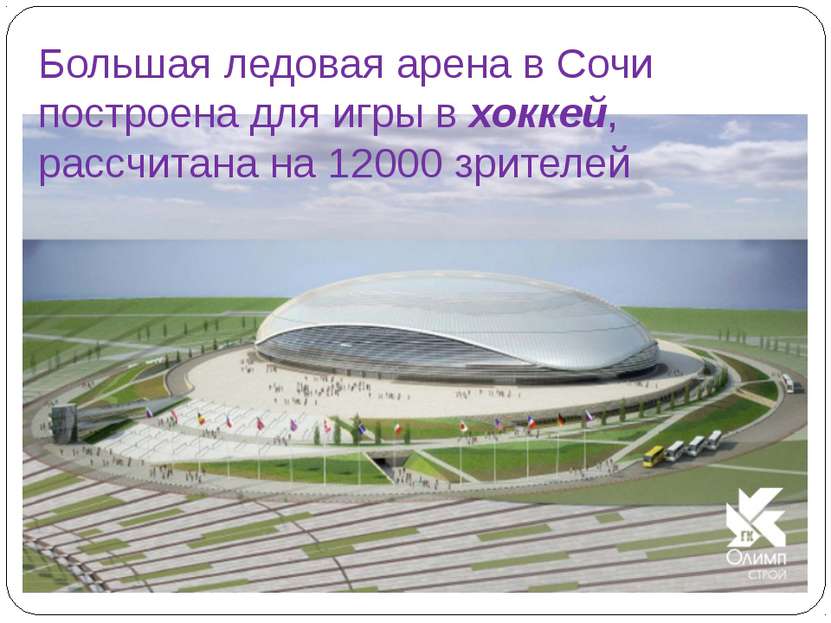 Большая ледовая арена в Сочи построена для игры в хоккей, рассчитана на 12000...