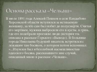 В июле 1891 года Алексей Пешков в селе Кандыбово Херсонской области вступился...