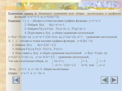 Ключевая задача 4. Напишите уравнения всех общих касательных к графикам функц...