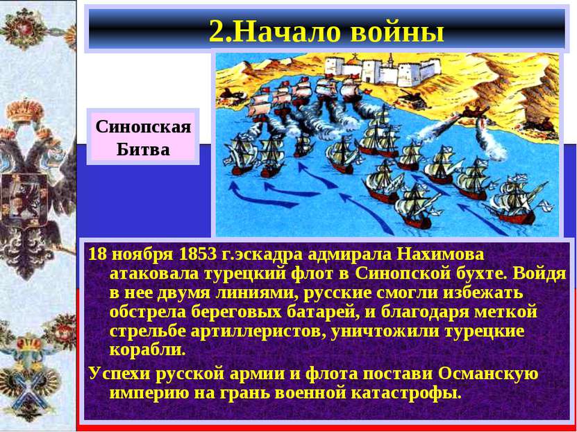 18 ноября 1853 г.эскадра адмирала Нахимова атаковала турецкий флот в Синопско...