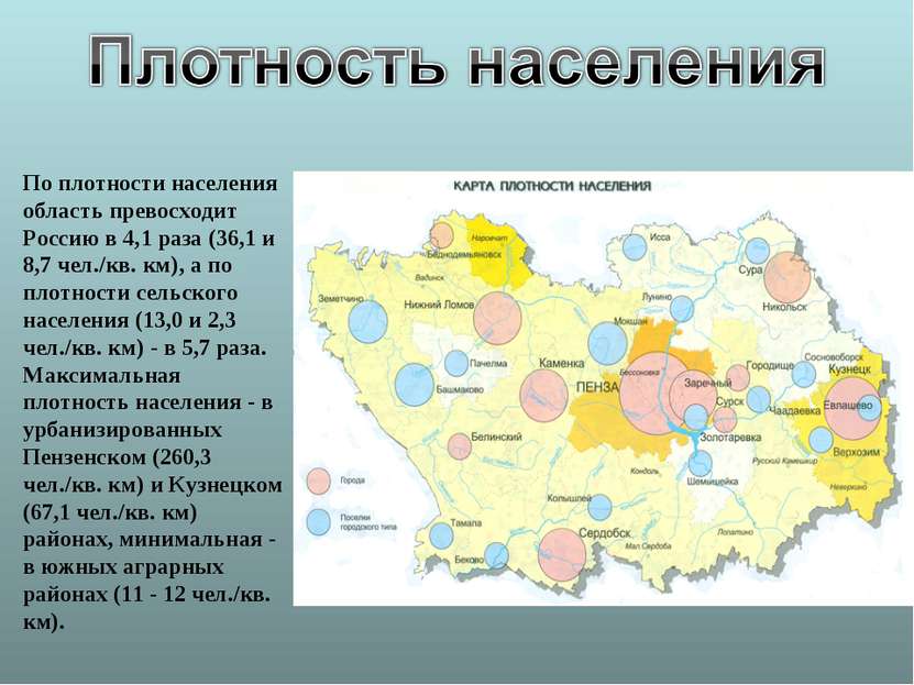По плотности населения область превосходит Россию в 4,1 раза (36,1 и 8,7 чел....