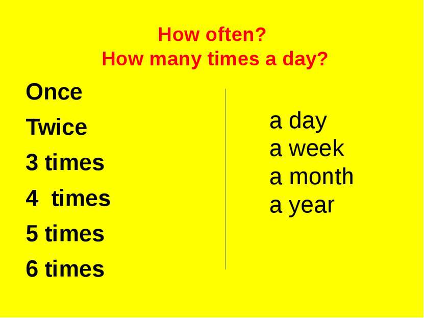How often? How many times a day? Once Twice 3 times 4 times 5 times 6 times a...