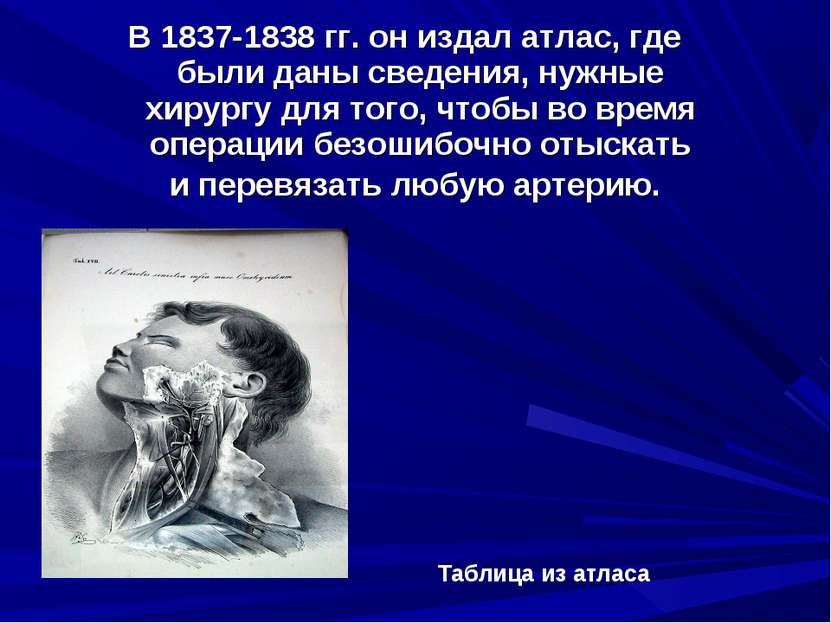 В 1837-1838 гг. он издал атлас, где были даны сведения, нужные хирургу для то...