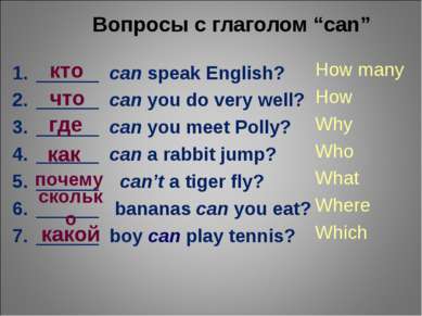Вопросы с глаголом “can” ______ can speak English? ______ can you do very wel...