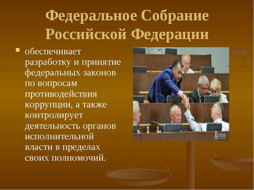 Федеральное Собрание Российской Федерации обеспечивает разработку и принятие ...