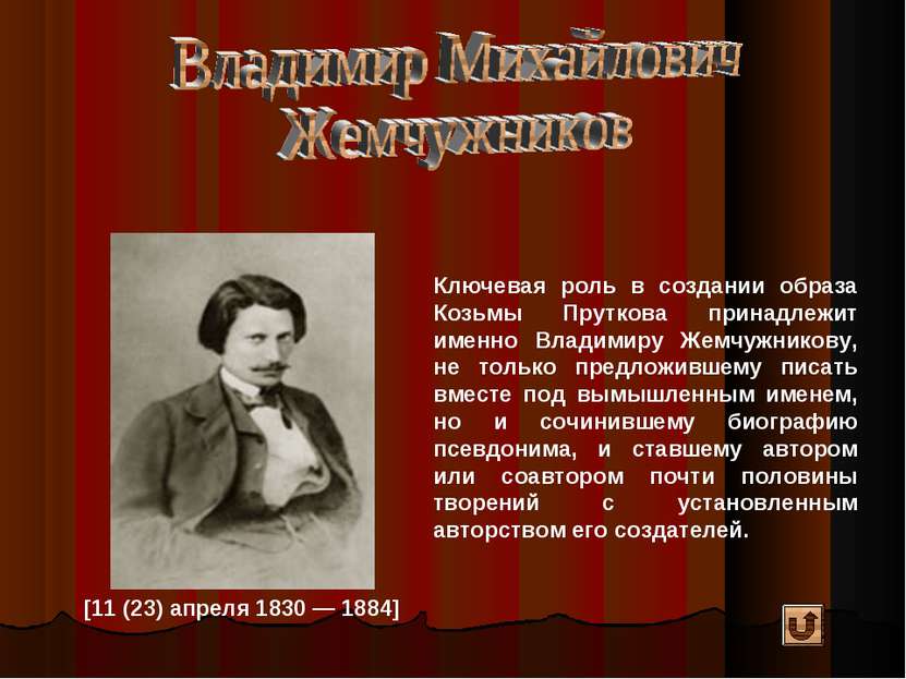 [11 (23) апреля 1830 — 1884] Ключевая роль в создании образа Козьмы Пруткова ...