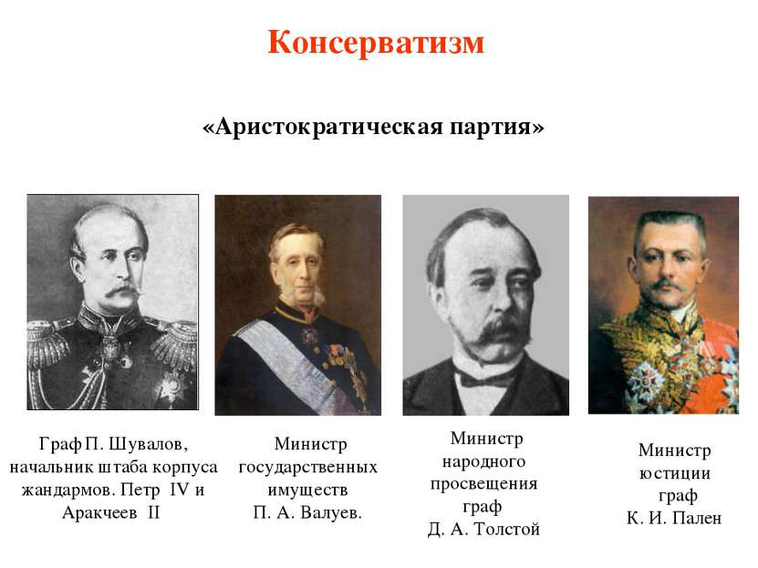 Консерватизм Граф П. Шувалов, начальник штаба корпуса жандармов. Петр IV и Ар...