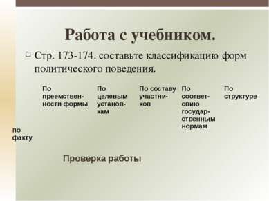 Стр. 173-174. составьте классификацию форм политического поведения. Работа с ...