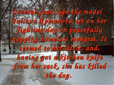 Several years ago the model Juliana Romanova set on her fighting dog on peace...