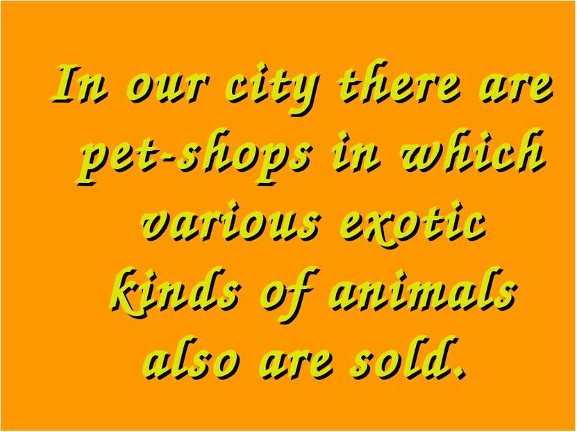 In our city there are pet-shops in which various exotic kinds of animals also...
