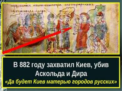 Какой сюжет древнерусской истории изображён на рисунке? В 882 году захватил К...