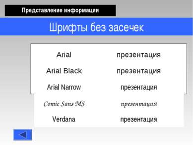 Шрифты без засечек Представление информации ДЕДА Arial презентация Arial Blac...