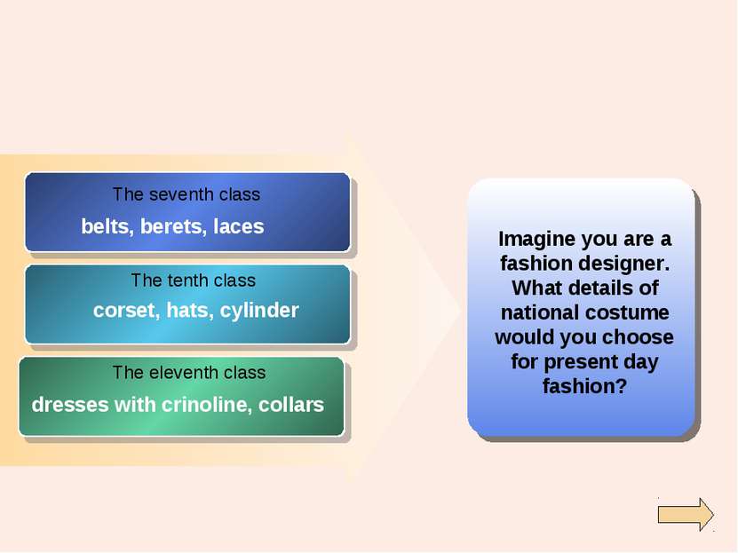 Imagine you are a fashion designer. What details of national costume would yo...