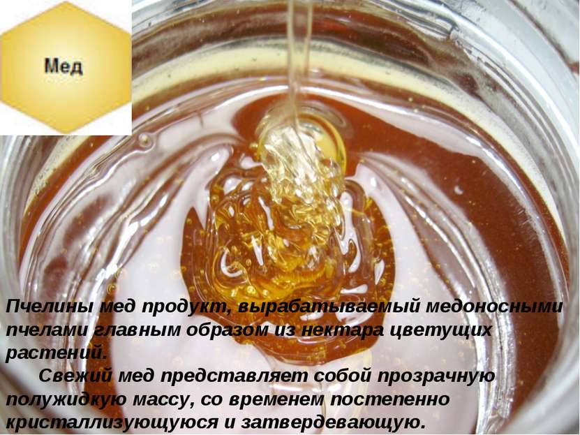 Пчелины мед продукт, вырабатываемый медоносными пчелами главным образом из не...