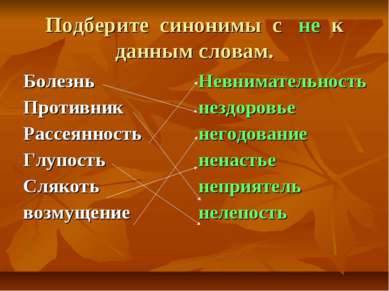 Подберите синонимы с не к данным словам.