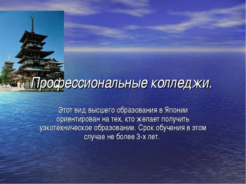 Профессиональные колледжи. Этот вид высшего образования в Японии ориентирован...