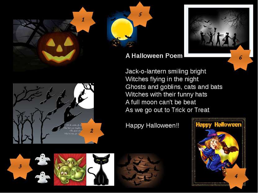 A Halloween Poem Jack-o-lantern smiling bright Witches flying in the night Gh...