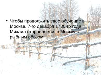 Побег Чтобы продолжить свое обучение в Москве, 7-го декабря 1730-го года Миха...