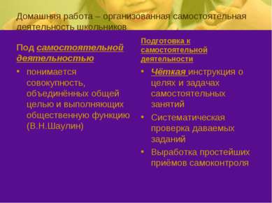 Домашняя работа – организованная самостоятельная деятельность школьников Под ...