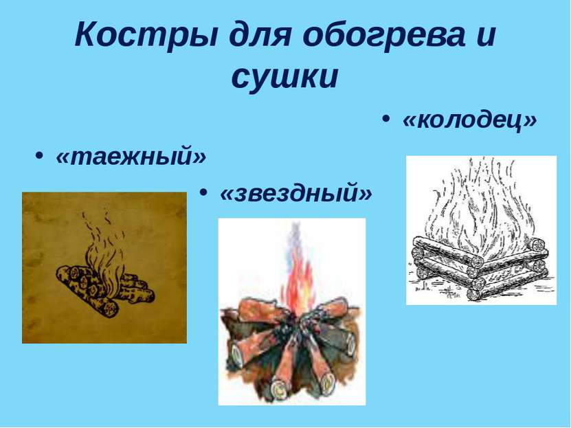 Костры для обогрева и сушки «колодец» «таежный» «звездный»