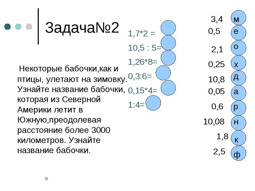 Задача№2 Некоторые бабочки,как и птицы, улетают на зимовку. Узнайте название ...