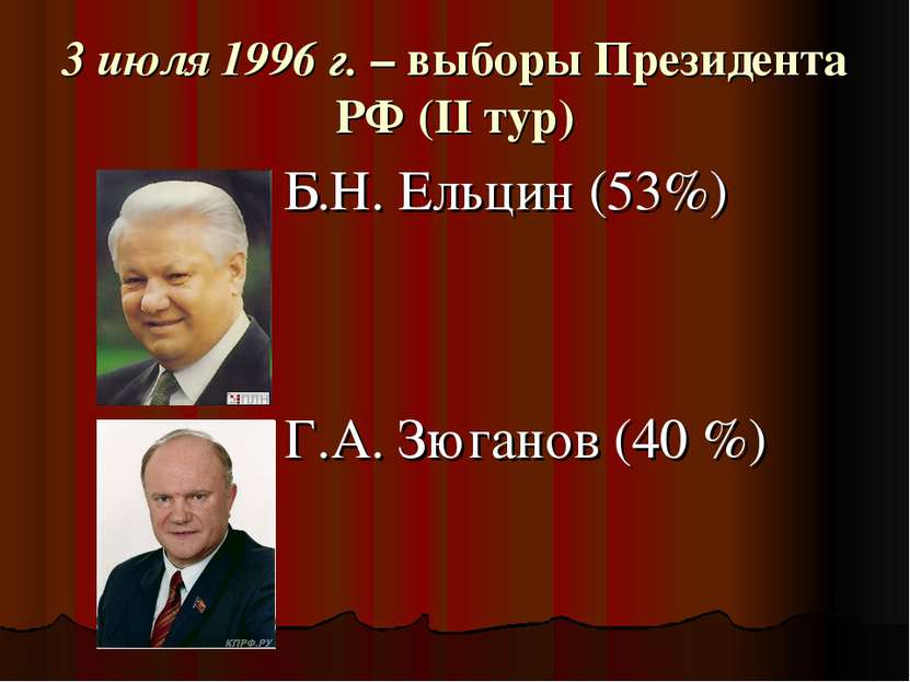 3 июля 1996 г. – выборы Президента РФ (II тур)