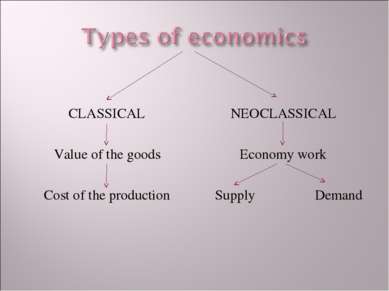 CLASSICAL Value of the goods Cost of the production NEOCLASSICAL Economy work...
