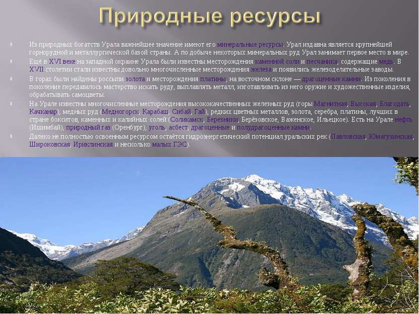 Из природных богатств Урала важнейшее значение имеют его минеральные ресурсы....