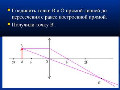 Соединить точки В и О прямой линией до пересечения с ранее построенной прямой...