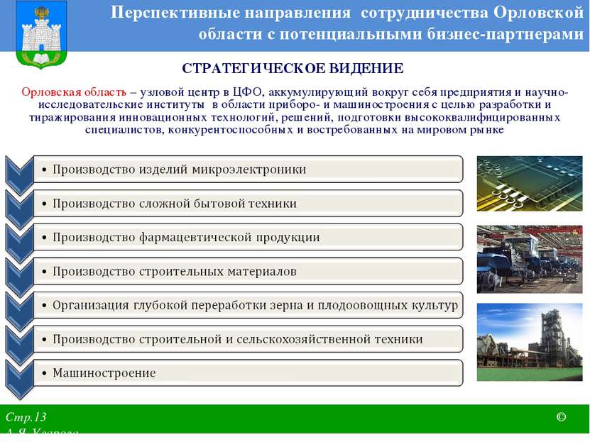 Перспективные направления сотрудничества Орловской области с потенциальными б...